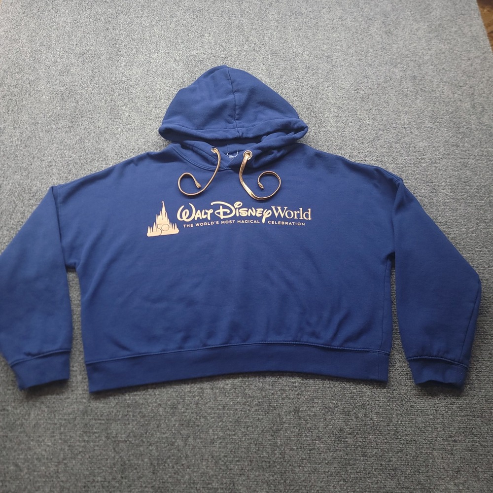 Walt Disney World 50th Anniversary Cropped Hoodie Blue Gold Magic Celebration